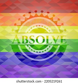 Absolve emblem on mosaic background with the colors of the LGBT flag. 