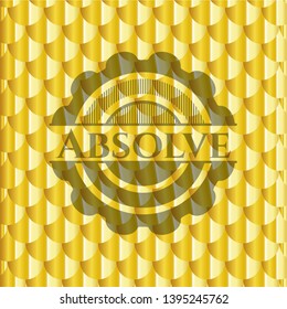 Absolve shiny golden emblem. Scales pattern. Vector Illustration. Detailed.