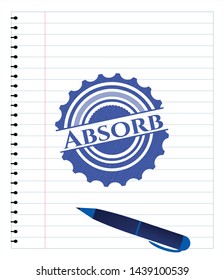Absorb emblem draw with pen effect. Blue ink. Vector Illustration. Detailed.