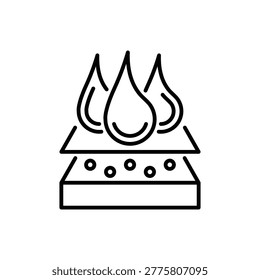Absorb moisture line icon. Vector illustration of layers and three drops. Black outline pictogram for cosmetic properties