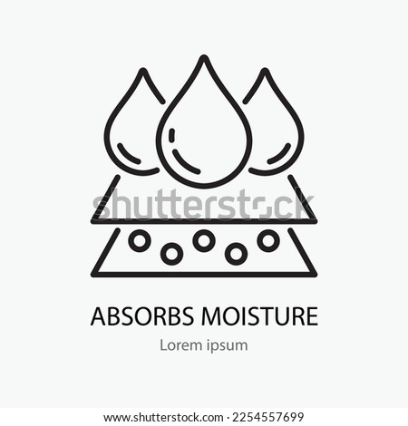 Absorb moisture line icon. Vector illustration of layers and three drops. Black outline pictogram for cosmetic properties
