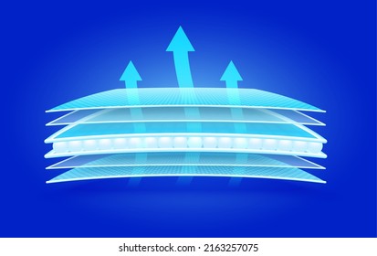 Absorbent pad synthetic fiber close up. Waterproof material moisture and Support cooling. Used for advertising diapers, moisture storage container industrial. On a blue background vector 3D.