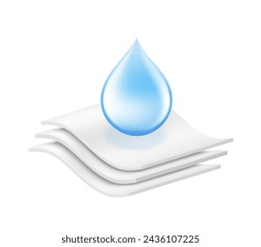 Absorbent three-layer material with drop. Infographic for toilet paper, napkins, wipes and other hygiene product. Vector illustration. Isolated on white background. EPS10.