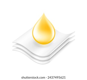 Absorbent three-layer material with drop. Infographic for toilet paper, napkins, wipes and other hygiene product. Vector illustration. Isolated on white background. EPS10.