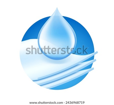 Absorbent three-layer material with drop. Infographic for toilet paper, napkins, wipes and other hygiene product. Vector illustration. Isolated on white background. EPS10.