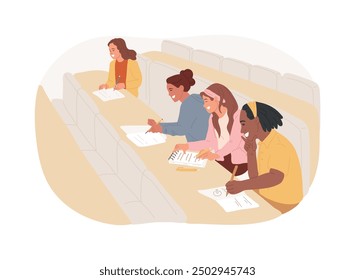 Absorbing information isolated cartoon vector illustrations. Group of smiling students making notes at the lecture, getting new information, educational process at university vector cartoon.
