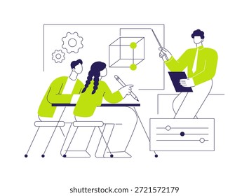 Absorber información de Ilustraciones vectoriales de dibujos animados aislados. Grupo de estudiantes sonrientes tomando notas en la conferencia, obteniendo nueva información, proceso educativo en la caricatura del Vector universitario.