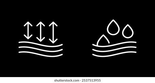 Absorption icons, absorb water line pictograms on black