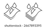 Absorption water fabric cloth material layer structure icon vector graphic set, diaper filter or napkin wet protection technology sign symbol line stroke outline thin linear style logo