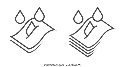 Absorption Wasser Stoff Stoff Stoff Material Schicht Struktur Symbol Vektorgrafik-Set, Windelfilter oder Serviette Nassschutz-Technologie Zeichen Symbol Linie Kontur dünnen linearen Stil Logo