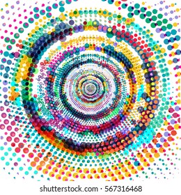 Absract color splash dotted radial lines background.