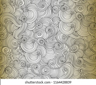Absract decorative vector seamless texture with waving lines and doodles, hand drawn on the old paper