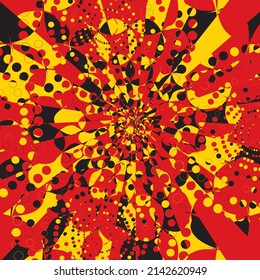 Absract Geometric Pattern with Graphic Flowing Shapes Elements of Circles, Sunburst and Rays of Sun Rotating in a Tunnel with Spiraling Effect, Radiating From the Center