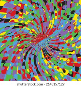 Absract Geometric Pattern with Graphic Flowing Shapes Elements of Circles, Sunburst and Rays of Sun Rotating in a Tunnel with Spiraling Effect, Radiating From the Center