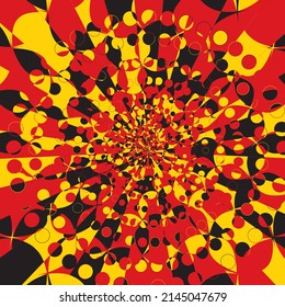 Absract Geometric Pattern with Graphic Flowing Shapes Elements of Circles, Sunburst and Rays of Sun Rotating in a Tunnel with Spiraling Effect, Radiating From the Center