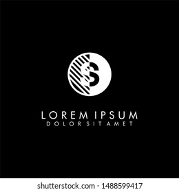 absract modern circle S logo letter white symbol vector illustration and black background