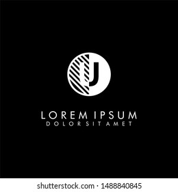 absract modern circle U logo letter white symbol vector illustration and black background
