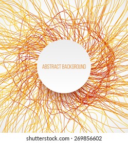 Absract orange bright background with lines and white banner with shadow. Vector illustration