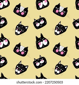 Absract pattern-cute cats. Animal print vector illustrations. 