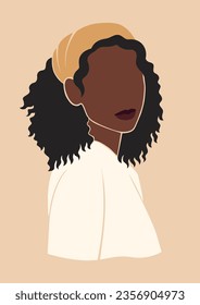 abstabstract boho art, black african woman of color in a headscarf, romantic summer girl portrait, isolated vector illustration, cottagecore poster