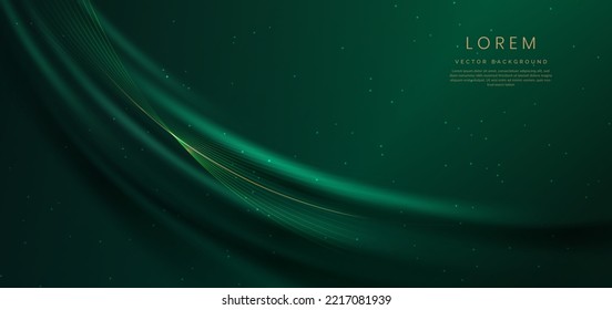 Abstact 3d luxury green curve and border golden curve lines elegant   lighting effect green background  Vector illustration