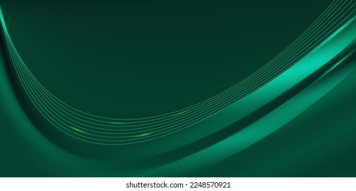 Abstact 3d luxury green curve with border golden curve lines elegant and lighting effect on green background