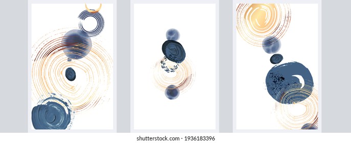 Abstact art design set. Hand painted minimalistic composition. Watercolor and inc paint stains in contemporary template. Cover, card, poster and banner modern design.
