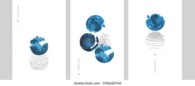 Abstact art design set. Hand painted minimalistic composition. Watercolor and pencil paint stains in contemporary template. Cover, card, poster and banner modern design.