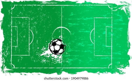 abstact background with soccer ball, soccer field, football, grungy frame, paint strokes and splashes, free copy space