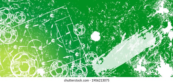 abstact background with soccer ball, football, field, paint strokes and splashes, grungy, free copy space