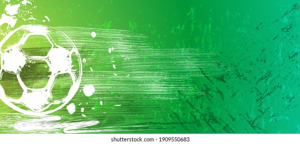 abstact background with soccer ball, football, with paint strokes and splashes, grungy, free copy space