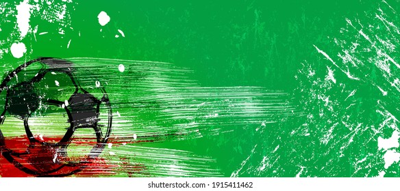 abstact background with soccer ball, football, paint strokes and splashes, grungy, free copy space