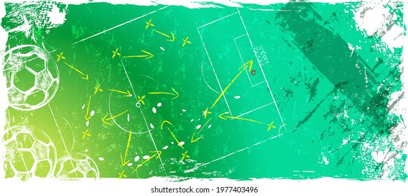 abstact background with soccer ball, football, with paint strokes and splashes, grungy, free copy space