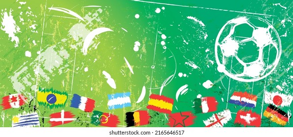 abstact background, with soccer, football, flags, paint strokes and splashes, grungy, free copy space