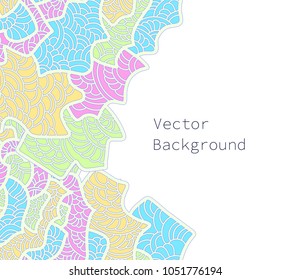 Abstact background template in hand drawn style. Colorfol vector illustration for invitation card, banner, web design. Text space.