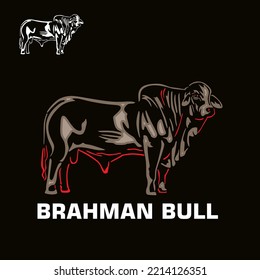 abstact brahman bull logo, silhouette of simple line great cattle  standing vector illustrations