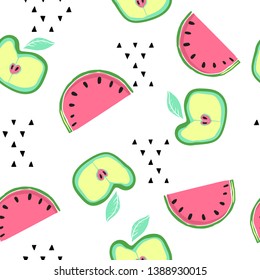 Abstact bright seamless pattern with doodle style summer fruits