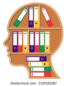 Abstact card file shape head silhouette, storage of data and documentation, vector illustration