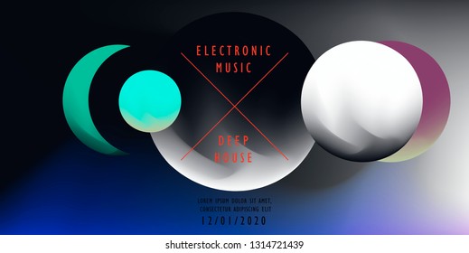 Abstact cosmic background for music event in bright neon color palette. Poster/ cover template for party. 