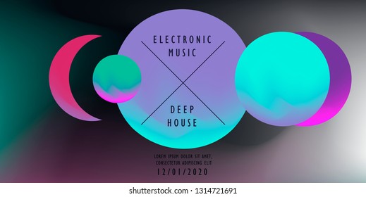 Abstact cosmic background for music event in bright neon color palette. Poster/ cover template for party. 