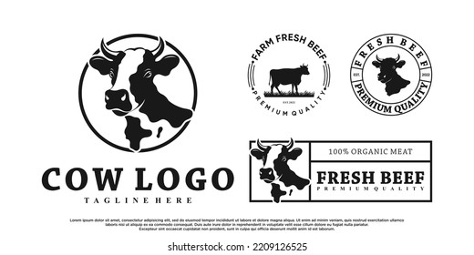 Abstact cow icon set logo design with creative concept Premium Vector