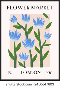 Abstact flower market vector poster with hand drawn florals.Modern botanical illustration for prints,flyers,banners,invitations,branding design,covers,home decor.