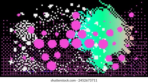 Abstact grunge sci-fi background with geometic pixelated figures and patterns.