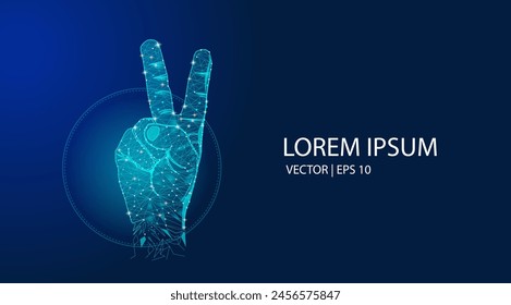 Abstact hand peace sign hand on a blue light background. reconciliation Futuristic and modern concepts suitable for backdrop, and banner concepts. Vector illustration