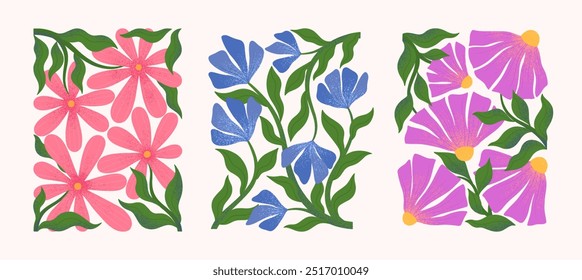 Abstact isolated flowers vector compositions with hand drawn florals.Modern botany illustrations for prints,flyers,banners,invitations,branding design,covers,home decoration