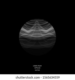 Abstact lines like a signal in the circle on the black background. Composition for cover, flyer design.