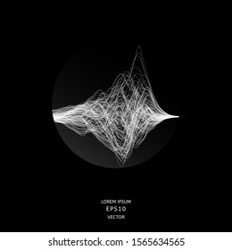 Abstact lines like a signal in the circle on the black background. Composition for cover, flyer design.