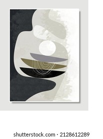 Abstact Minimal design wall art print in modern shapes, brush stroke texture. Geometrical natural nordic poster design style