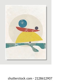 Abstact Minimal design wall art print in modern shapes, brush stroke texture. Geometrical natural nordic poster design style