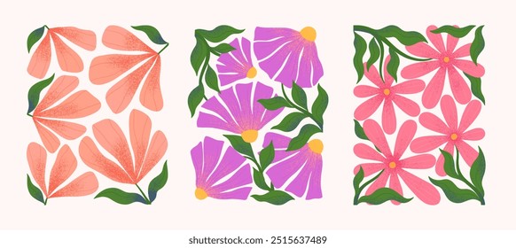 Composições vetoriais de flores rosa abstratas com desenhos à mão florals.Modern botânica ilustrações para impressões,folhetos,banners,convites,design de marca,capas,decoração de casa